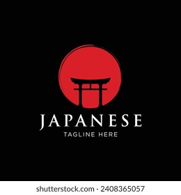 Japanese ancient torii gate logo design. Tori gate Japanese heritage, culture and history.