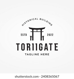 Japanese ancient torii gate logo design. Tori gate Japanese heritage, culture and history.