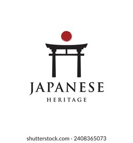 Japanese ancient torii gate logo design. Tori gate Japanese heritage, culture and history.