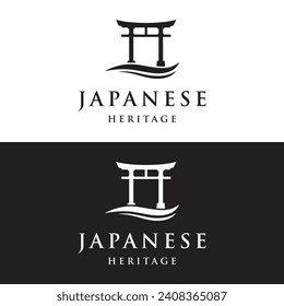 Japanese ancient torii gate logo design. Tori gate Japanese heritage, culture and history.