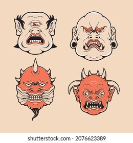 japanese angry ghost vector set 