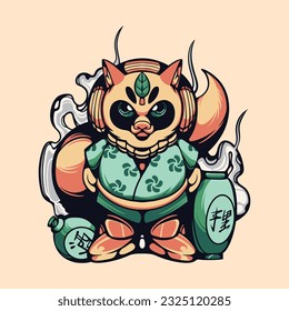 	
Japanese angry tanuki vector art