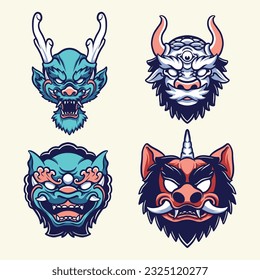 	
Japanese animal mask vector art