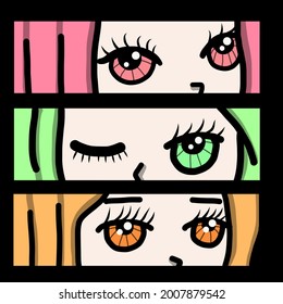 Japanese anime with manga face. Anime characters. Hand drawn trendy Vector illustration. Pre-made prints. Every illustration is isolated