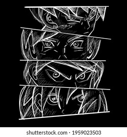 Japanese anime manga face set. Vector design for t-shirt graphics, banner, fashion prints, slogan tees, stickers, flyer, posters and other creative uses