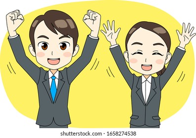 Japanese Anime-style, joy man and woman in a suit, Vector illustration