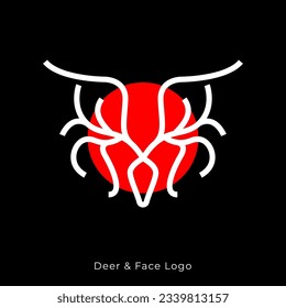 japanese apparel logo design. japanese deer logo for clothing brand. deer with red moon. minimalist deer with face monster. face monster.