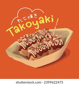 Ilustración de Takoyaki, el apetito japonés Octopus Ball