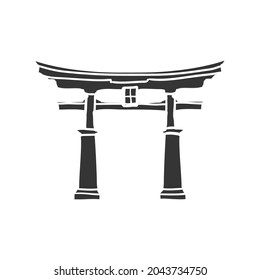 Japanese Arch Icon Silhouette Illustration. Japan Building Vector Graphic Pictogram Symbol Clip Art. Doodle Sketch Black Sign.