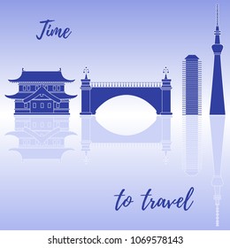 Japanese architecture. Building, suspension bridge and skyscrapers. Travel and leisure.