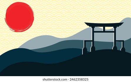 Japanese art with ancient design of Torii gate and the beautiful nature of Japan
