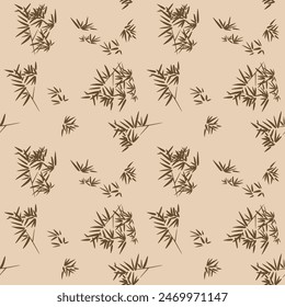 Japanese Art Bamboo Leaf Vector Seamless Pattern