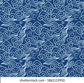 Japanese Art Cloud Vector Seamless Pattern