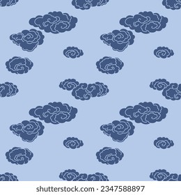 Japanese Art Cloud Vector Seamless Pattern