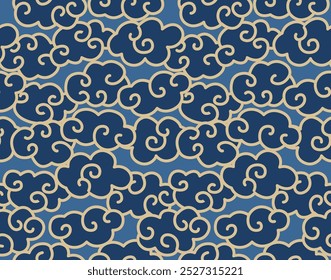 Japanese Art Cloud Vector Seamless Pattern