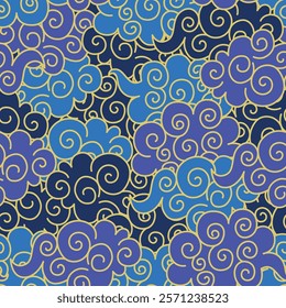 Japanese Art Curl Cloud Vector Seamless Pattern