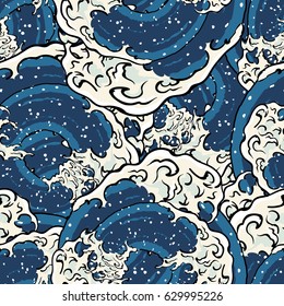 Japanese Art Ocean Wave Graphic Seamless Texture Pattern Vector Art Design Illustration