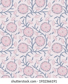 Japanese Art Pink Flower Ivy Vector Seamless Pattern