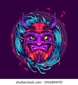 Japanese art style water waves, daruma doll, vector illustration