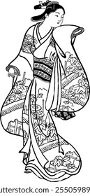 Arte japonesa ukiyo-e geisya kimono