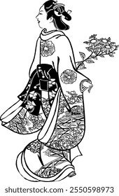 Arte japonesa ukiyo-e geisya kimono