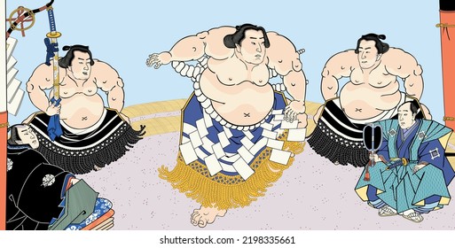 Japanese art ukiyo-e (the sumo ceremony)