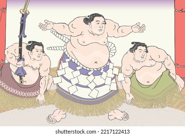 Japanese art ukiyo-e (the sumo ceremony)