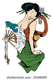 Japanese art vector geisha with four colors ready to print