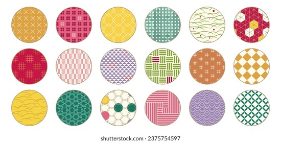 Japanese and Asian Patterns Set. Elegant Circle Backgrounds and Decorative Elements. Kimono and Lunar New Year Design, Vector Illustration, Geometric, Ocean Motifs for Posters, Wallpapers, and Fabric
