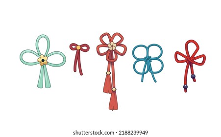 Japanese, Asian Traditional Hair Bands. Floral Rope Knots