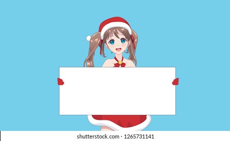 Cute Anime Girl Holding Blank Sign