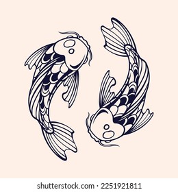 Japanese asset koi fish outline vector art
