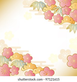 Cherry Blossom Background Japanese Icons Elements Stock Vector (Royalty ...