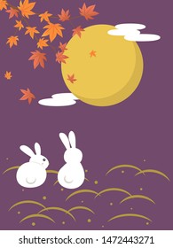 Japanese autumn festival to enjoy the moon on the night of August 15th, on the Chinese calendar. vector illustration.