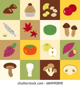 Japanese autumn food vector icon set.