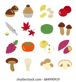 Japanese autumn food vector icon set.