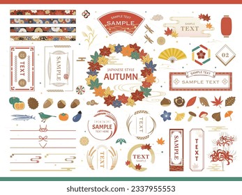 Japanese autumn icon and frame design set.