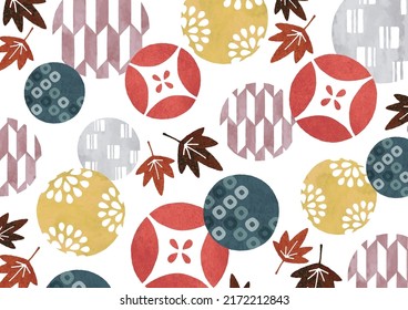 Japanese autumn kimono pattern watercolor