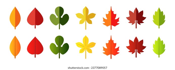 Japanese autumn leaves, fallen autumn maple leaves, and green leaves. Three-dimensional icon illustration material set