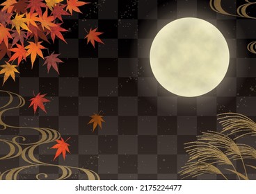 El paisaje de la luna de otoño japonés acuarela fondo negro