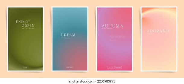 Japanese autumn neon gradient cover template design vertical story set for poster  social media post   vibes album  Neo cyberpunk gradient bright post  Vector fall colors space vivid set 	