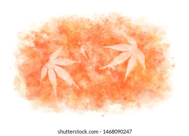 Japanese autumn red maple leaf abstract on natural grunge watercolor paint background, vector illustration