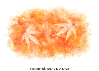 Japanese autumn red maple leaf abstract on natural grunge watercolor paint background, vector illustration