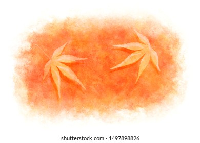 Japanese autumn red maple leaf abstract on natural grunge watercolor paint background, vector illustration
