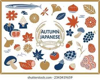 Japanese autumn retro illustration collection.