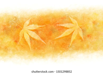 Japanese autumn yellow maple leaf abstract on natural grunge watercolor paint background, vector illustration
