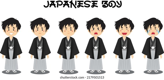 Japanese Avatar with Various Expression vector Illustration