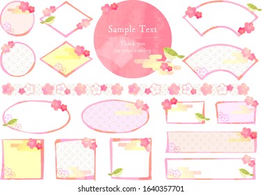 Japanese back groud and frames with plum blossoms and peach blossoms and birds and japanese ornaments