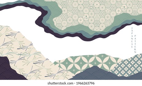 Japanese background with abstract art banner design vector. Asian traditional pattern with geometric decoration in vintage style.