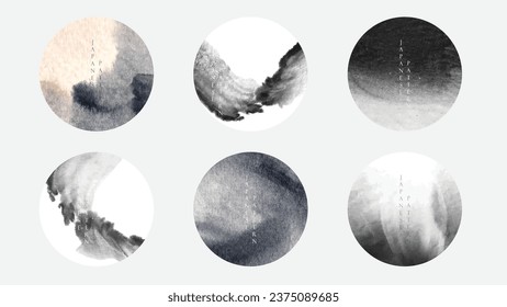 Japanese background with Abstract icon vector. Japanese black and white brush stroke pattern with geometric element. Mountain layout design in oriental style
